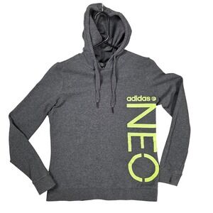 Adidas NEO Hoodie Graphic Pullover‎ Womens M Grey Neon Comfy Athleisure Workout